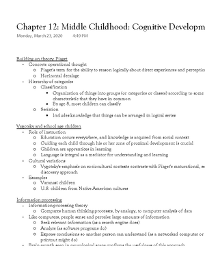 Examples of cognitive shop development in middle childhood