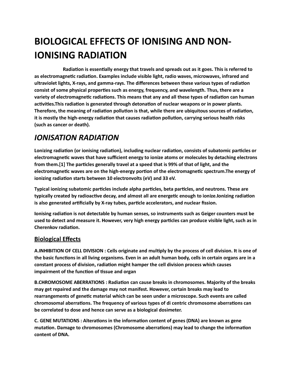 Radiation Effects - BIOLOGICAL EFFECTS OF IONISING AND NON- IONISING ...