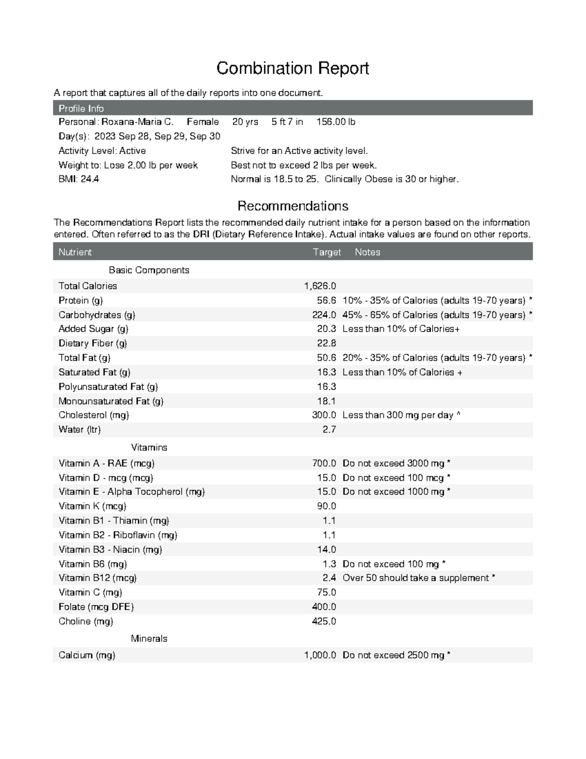 creating-a-food-plan-combination-report-profile-info-personal-roxana