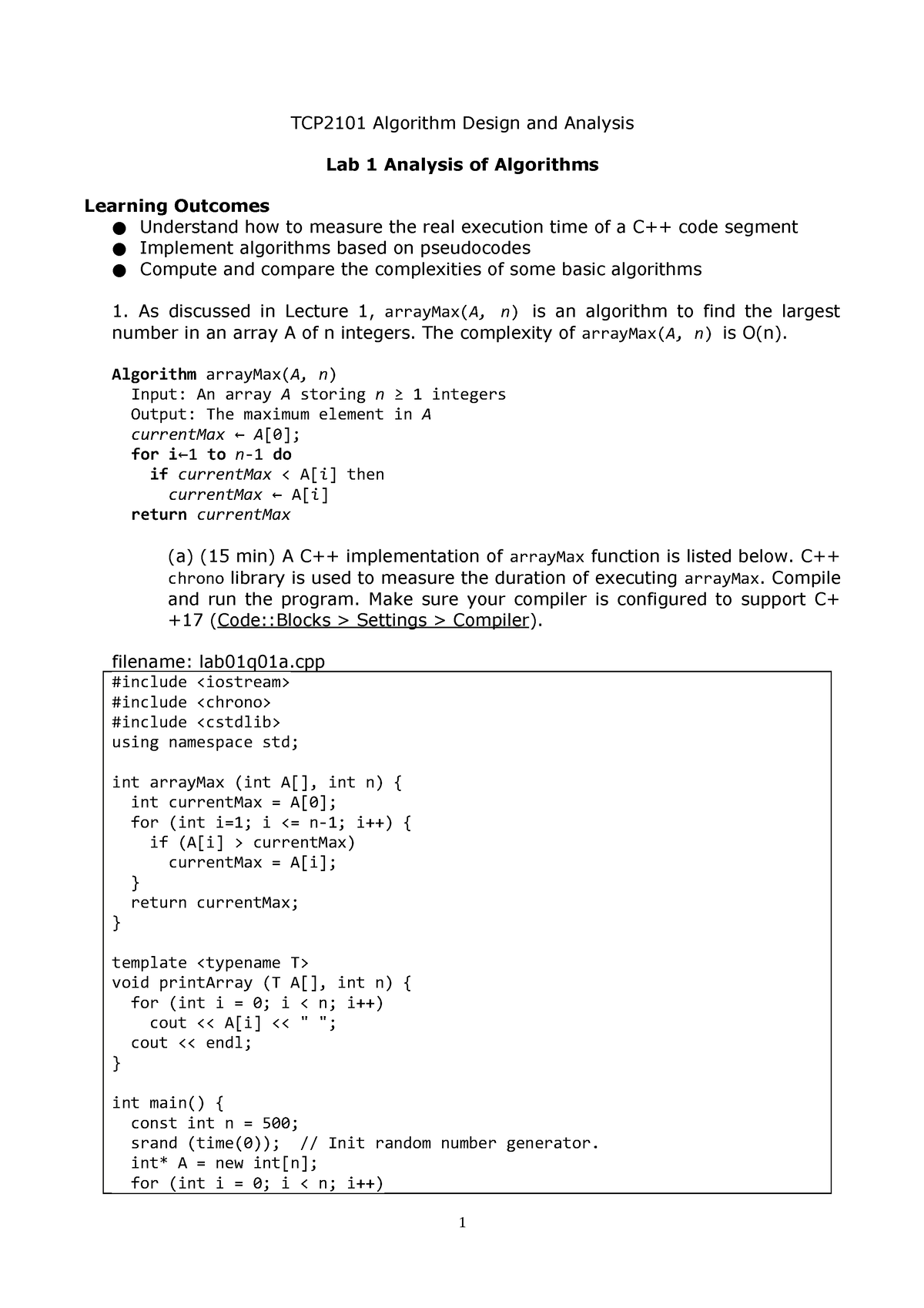 Lab01 Analysis Of Algorithms - TCP2101 Algorithm Design And Analysis ...