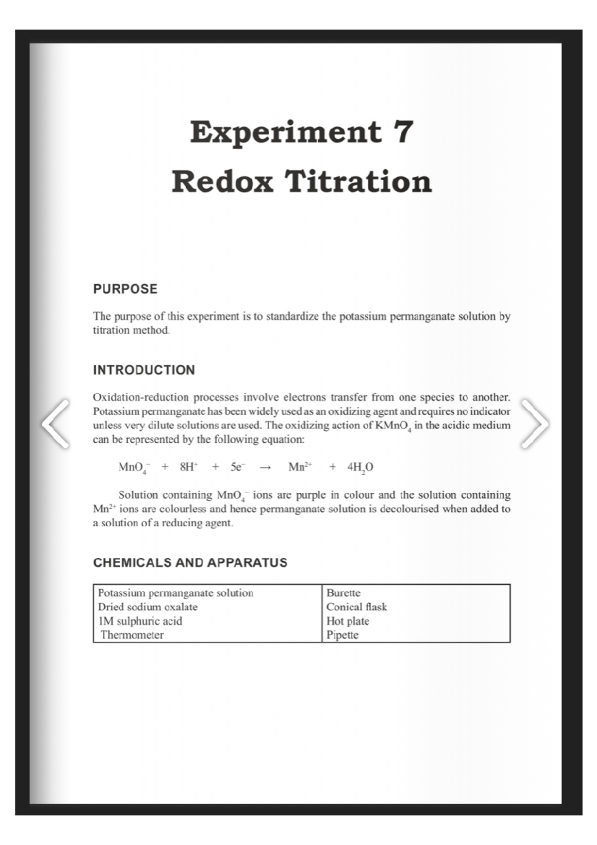 conclusion of redox titration experiment