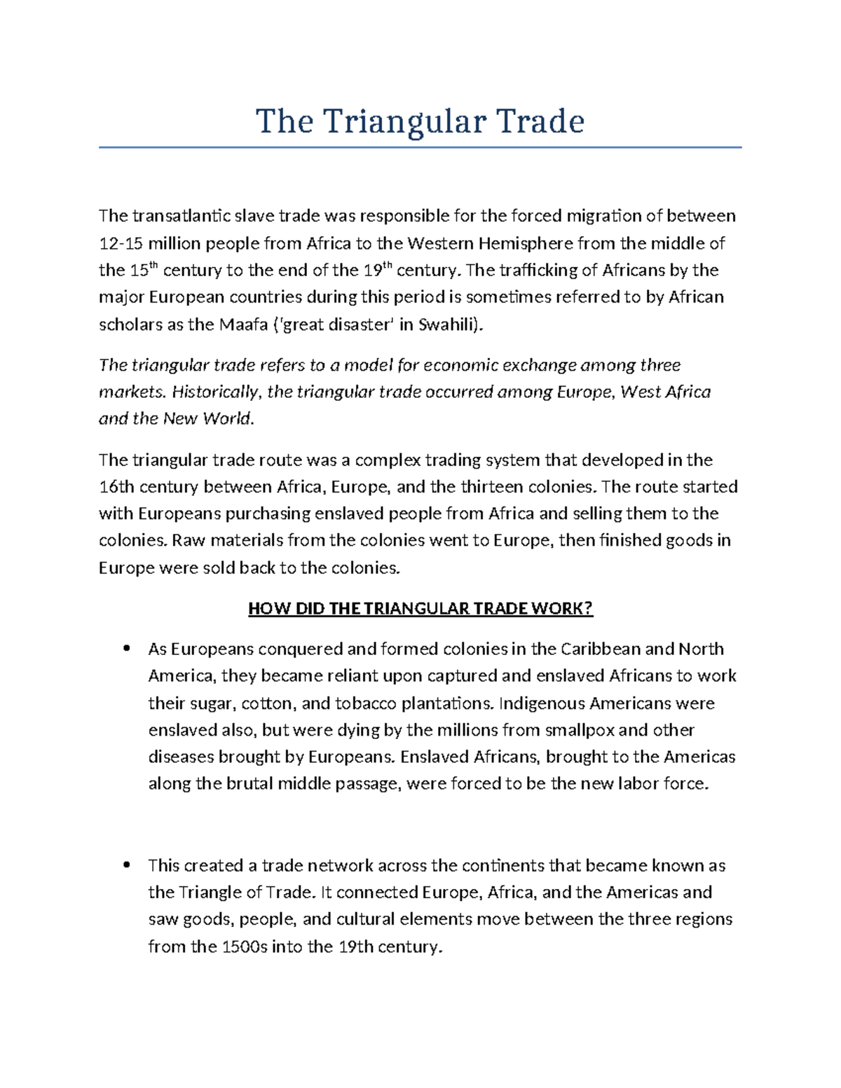 The Triangular Trade How it worked The Triangular Trade The