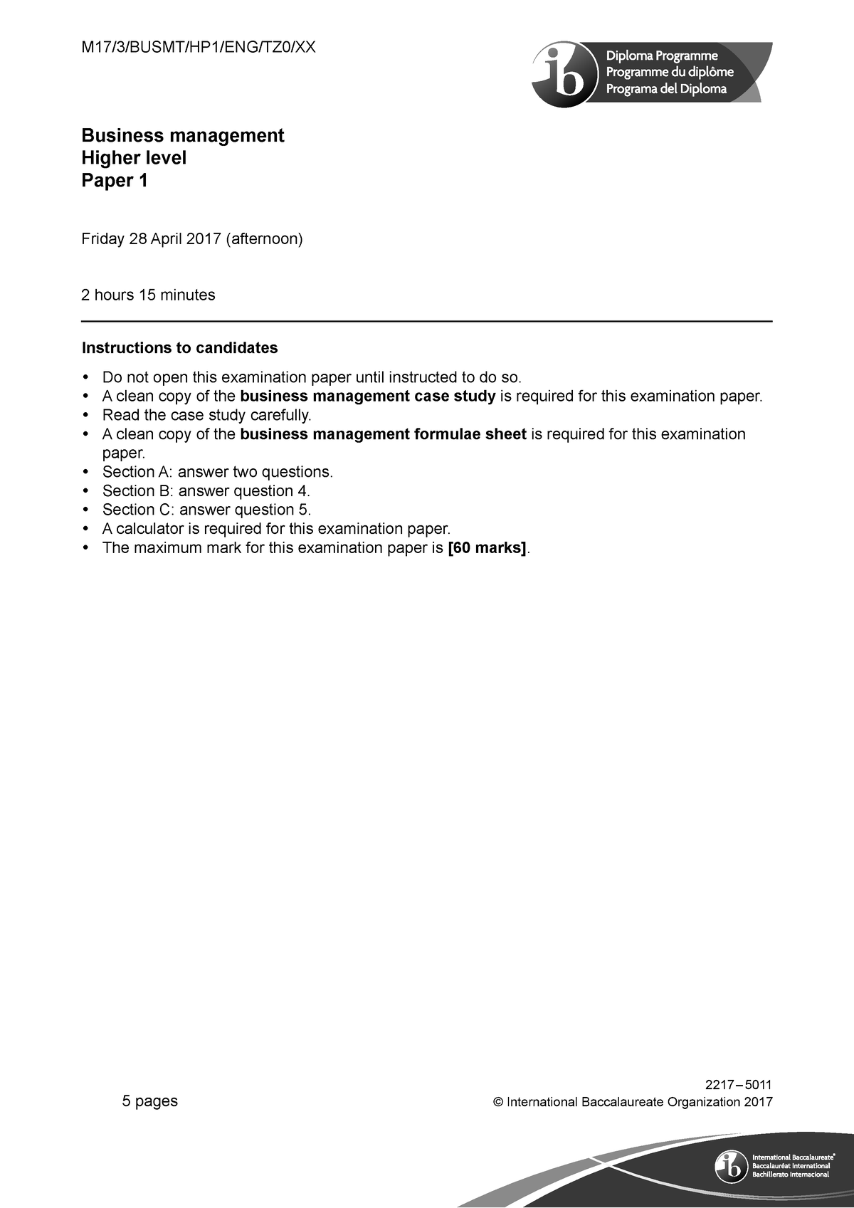 Business Management Paper 1 HL - Business Management Higher Level Paper ...