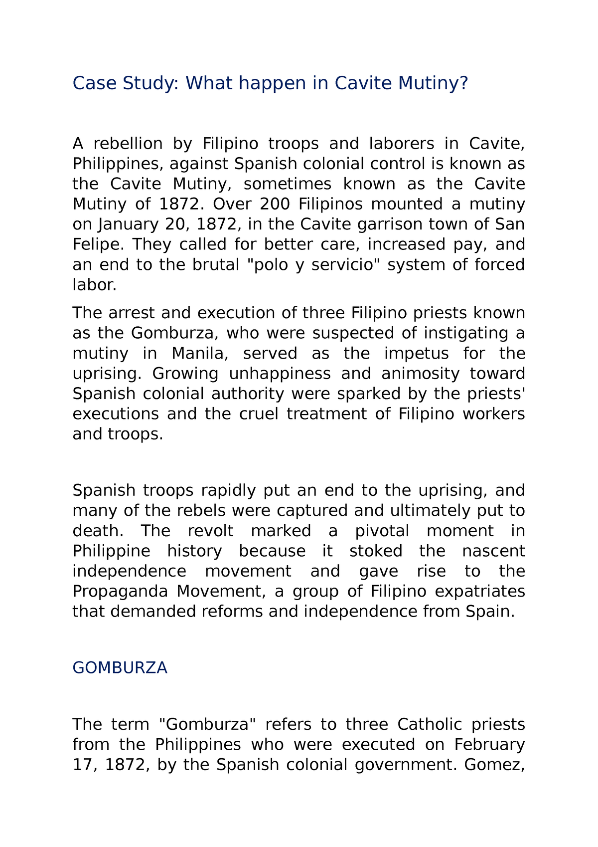 case study 2 what happened in the cavite mutiny summary