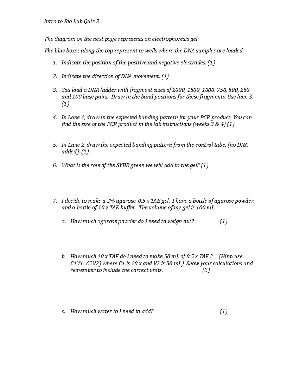 Intro to Bio I Lab quiz 3 Lab Quiz Intro to Bio Lab Quiz 3 The