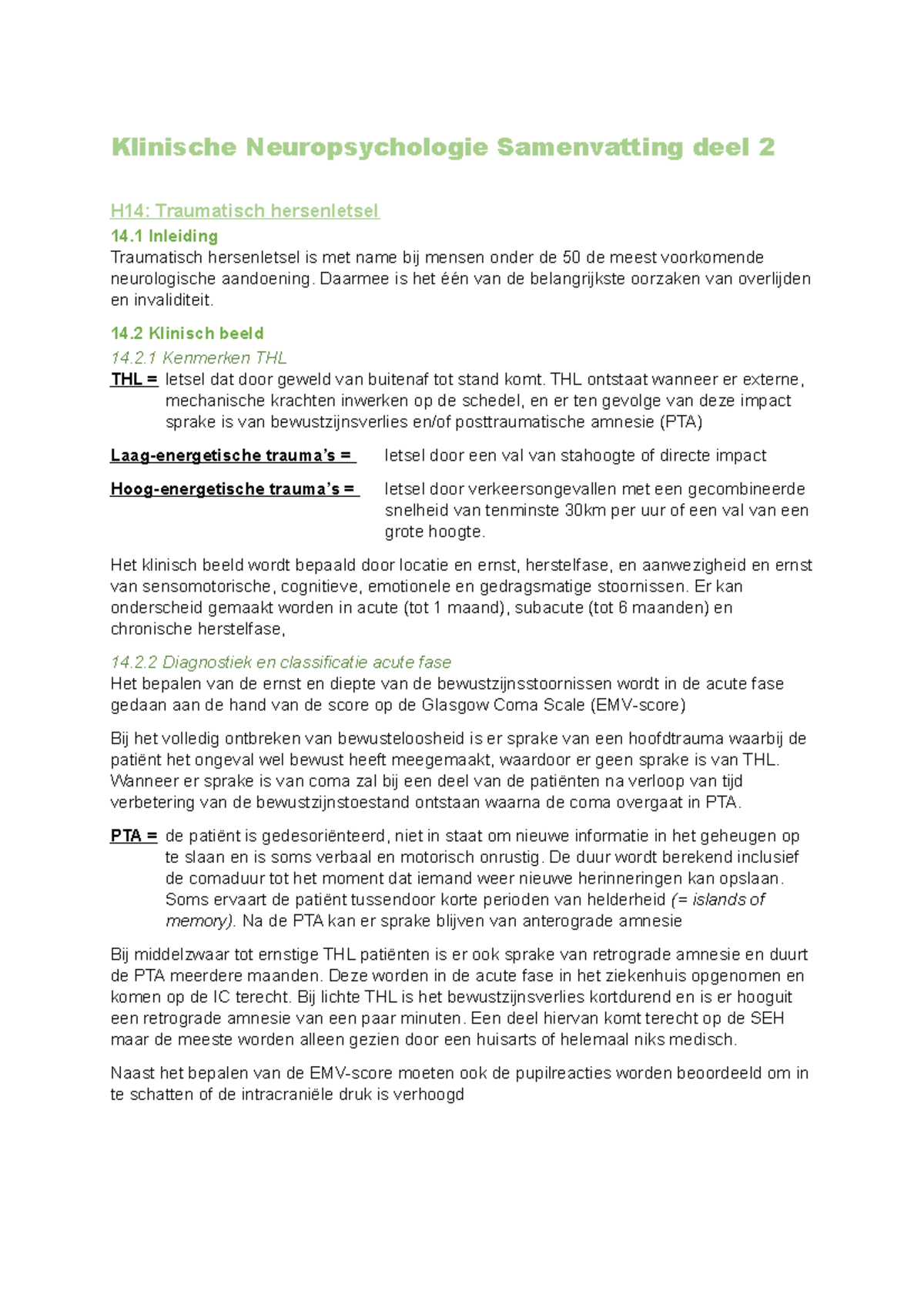 KNP - Samenvatting Deel 2 - Klinische Neuropsychologie Samenvatting ...