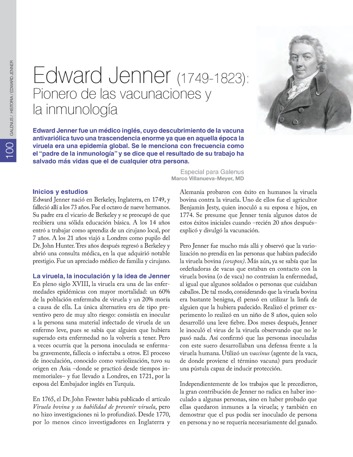 Edward Jenner: Aporte a la inmunologia - GALENUS Historia Edward Jenner 100  Edward Jenner Pionero de - Studocu