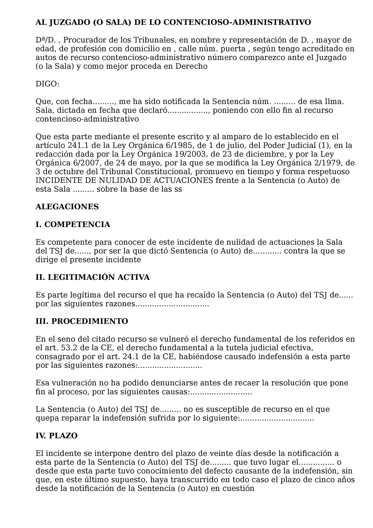 Incidente De Nulidad De Actuaciones Previo A La Interposición Del Recurso De Amparo En El ámbito 4658