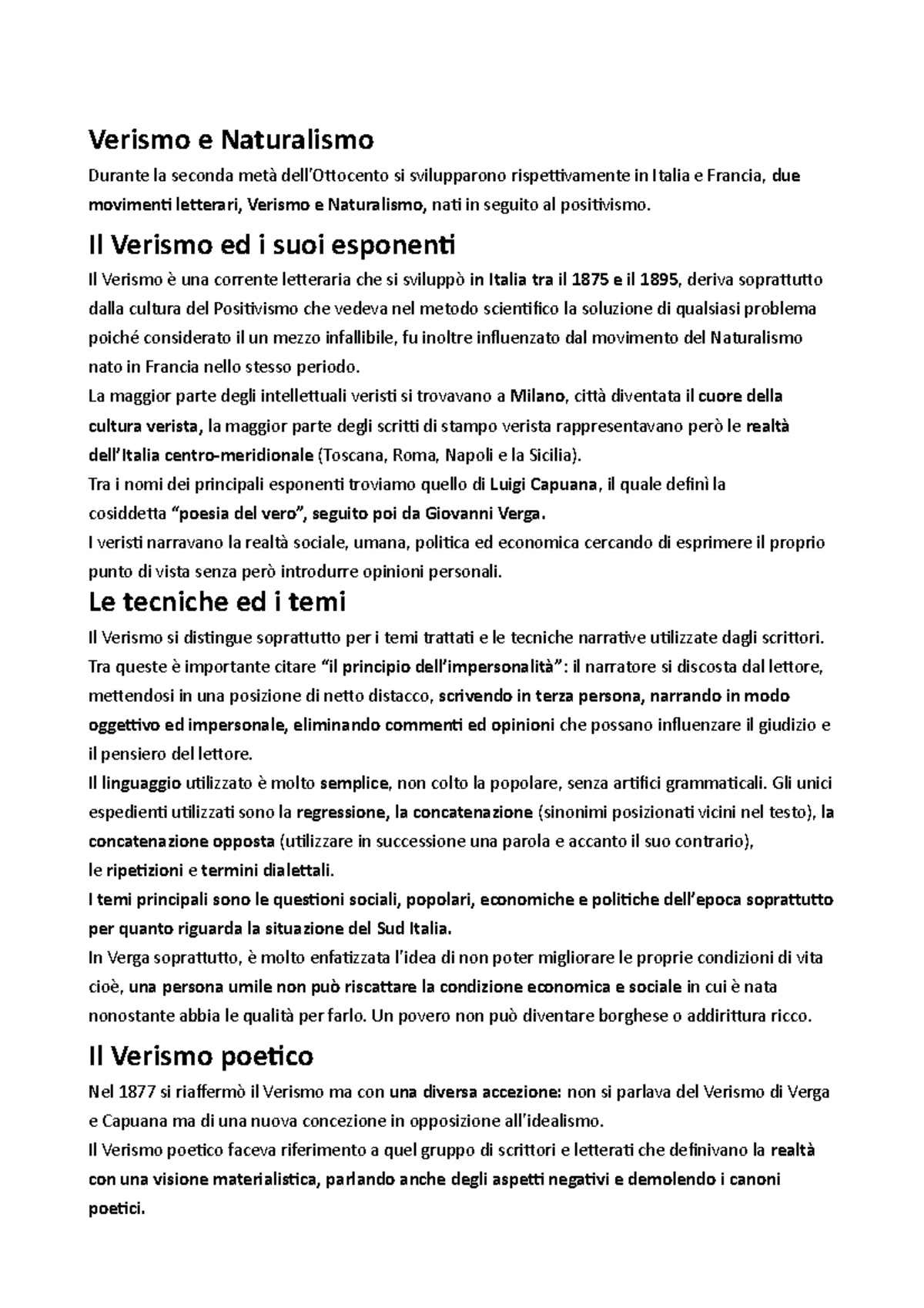 Verismo e Naturalismo Il Verismo ed i suoi esponenti Il Verismo è una