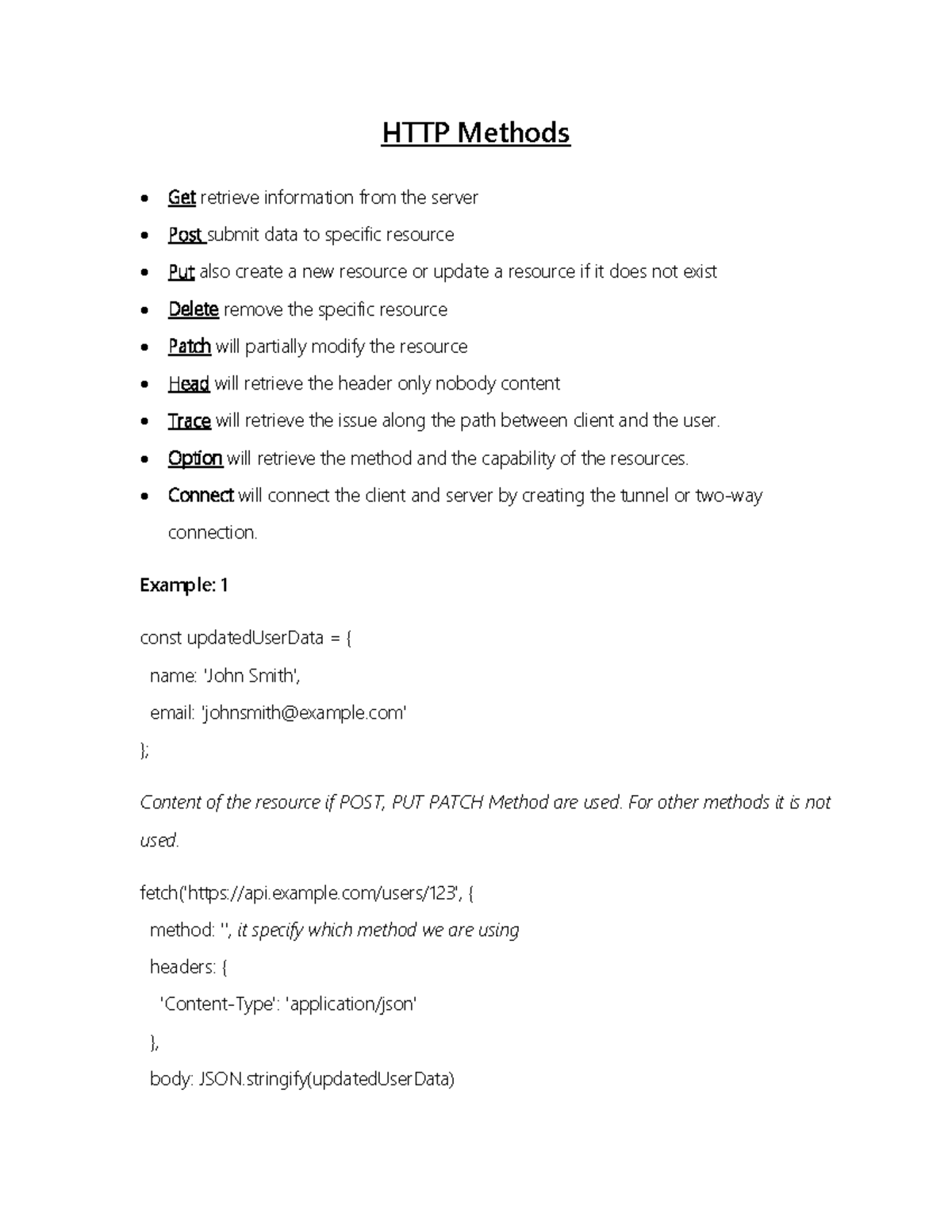API - Basic Introduction of the API - HTTP Methods Get retrieve ...