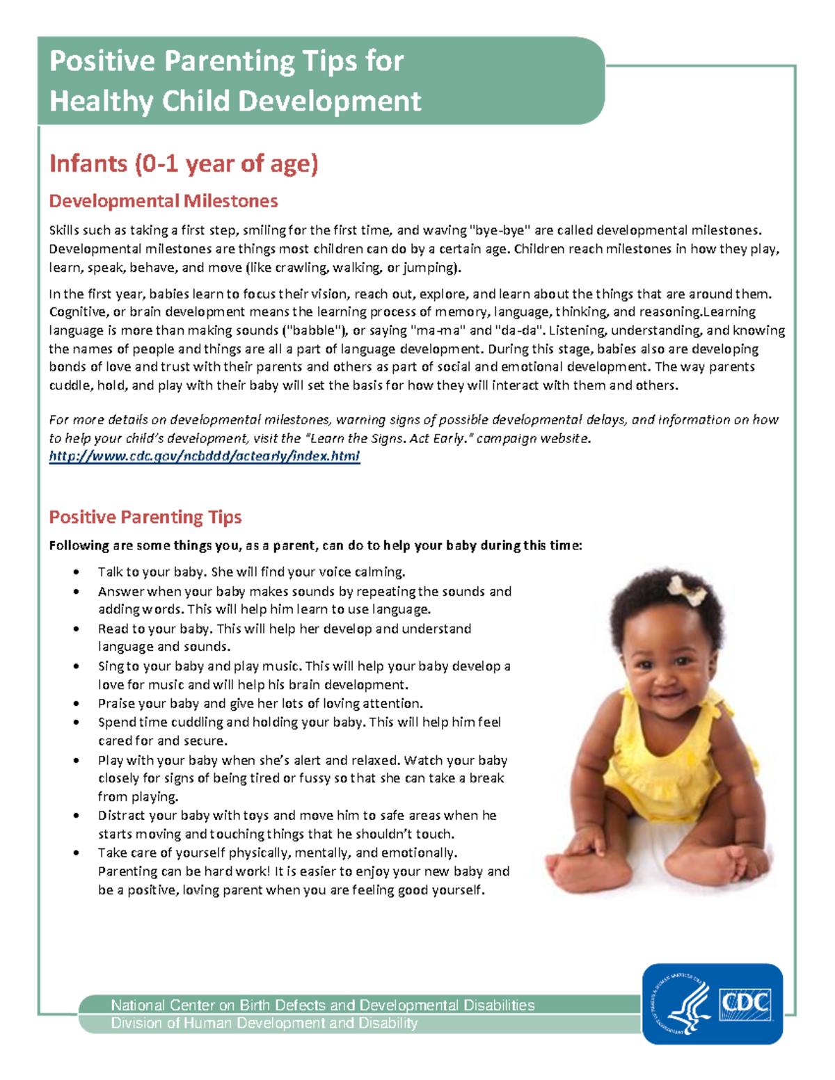 Positive Parenting Infancy from CDC - National Center on Birth Defects ...