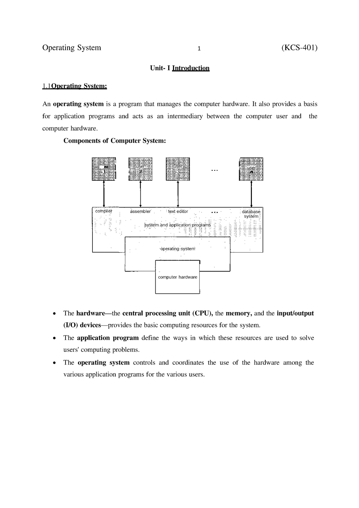 Unit I Os - Os Unit 1 - Unit- I Introduction 1 System: An Operating ...