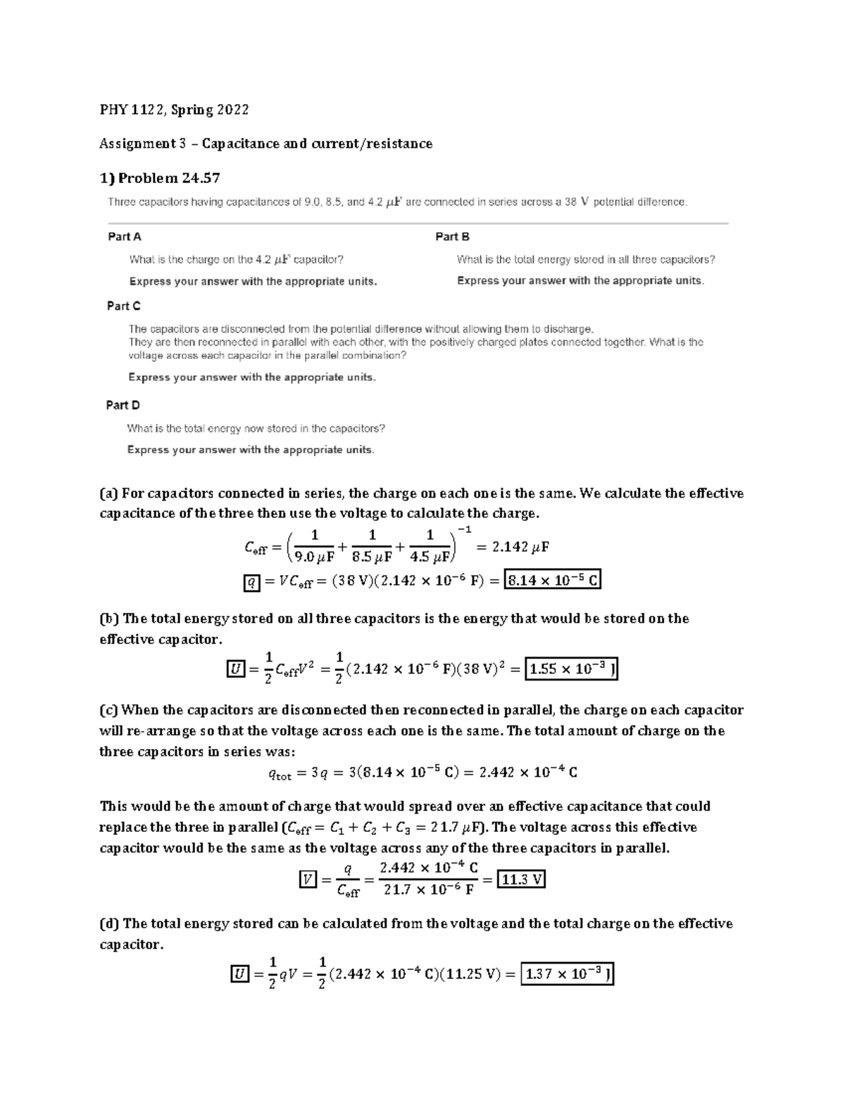 A3 Solutions 20225 - PHY 1122, Spring 2022 Assignment 3 3 Capacitance ...