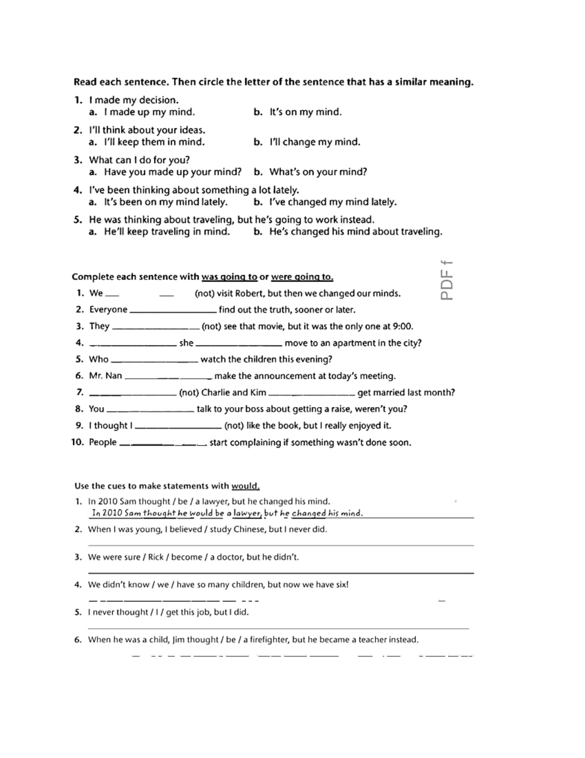 B2.6 - Unit 1 - Vocabulary + Grammar - Read each sentence. Then circle ...