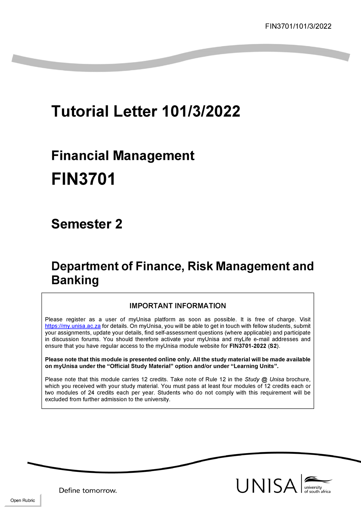 FIN3701 S2 Assignment 2 2022 - FIN3701/101/3/ 2022 Tutorial Letter 101 ...