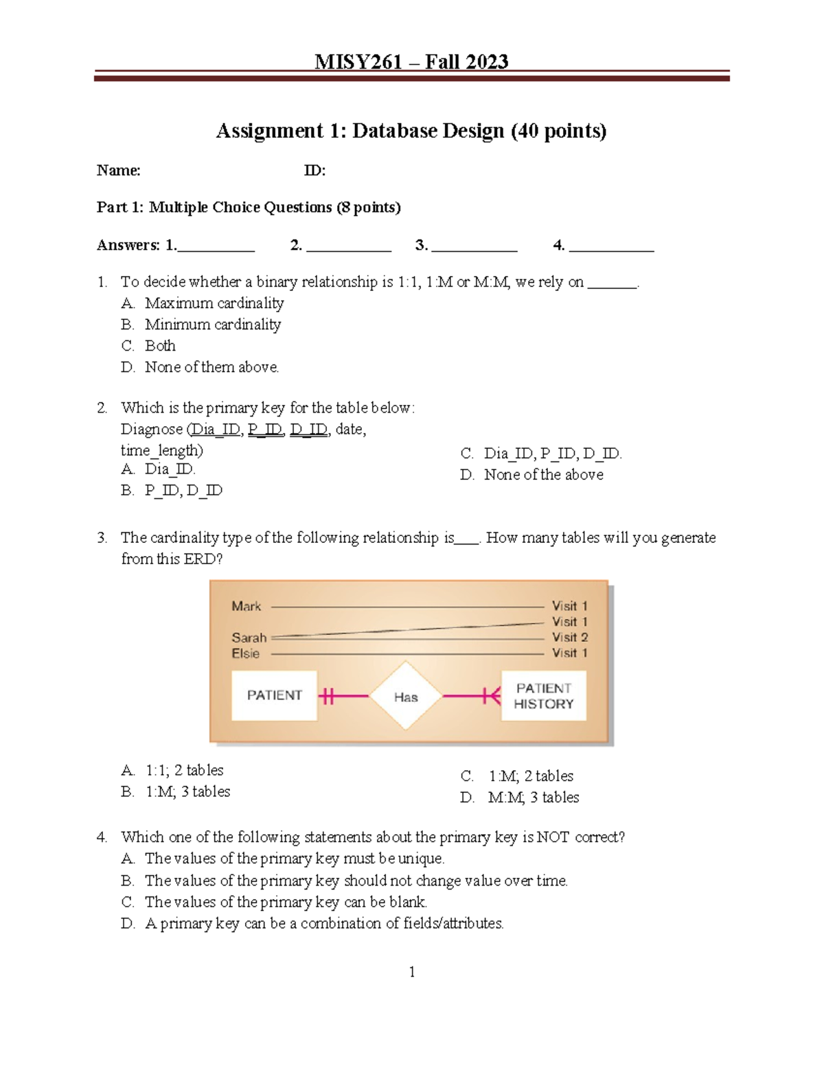 database design assignment 1