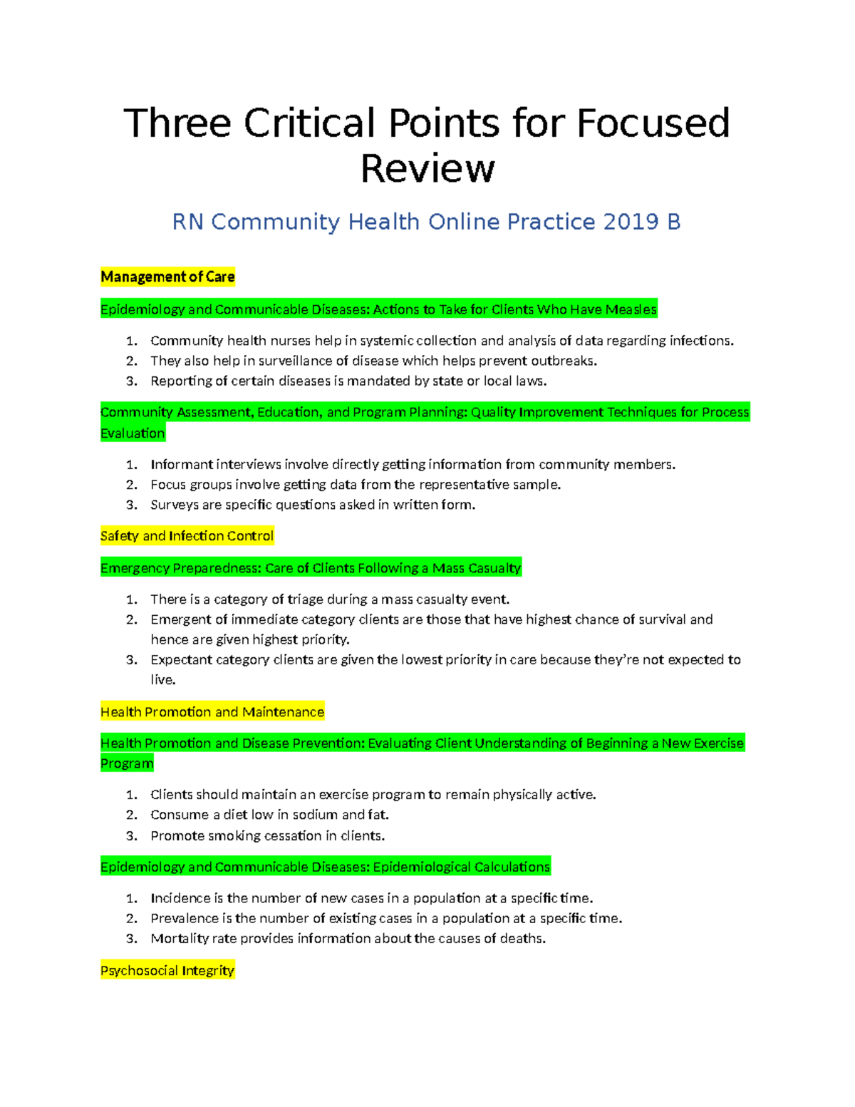 3 point focus review community health - Three Critical Points for ...