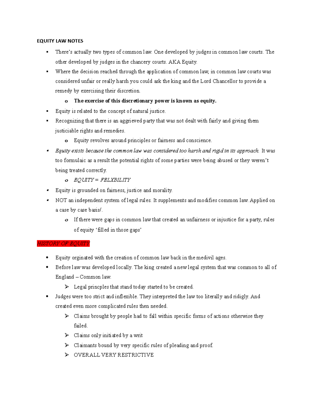 1. Equity and trust intro and history etc (6 pages) - EQUITY LAW NOTES ...