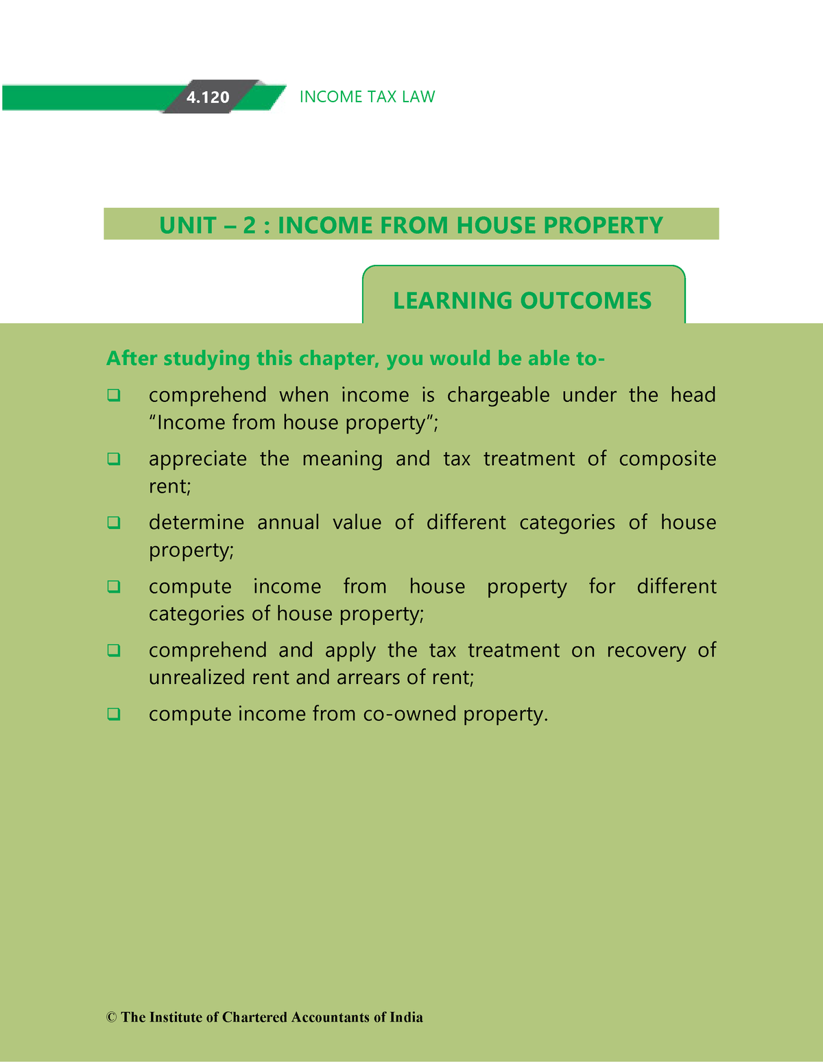 Unit 2 Income From House Property 4 120 Income Tax Law Learning Outcomes Unit 2 Income From