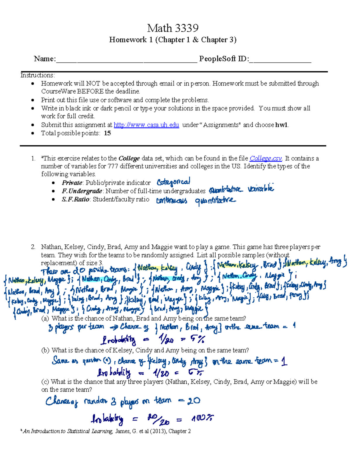 Homework 1 Math 3339 - Math 3339 Homework 1 (Chapter 1 & Chapter 3 ...