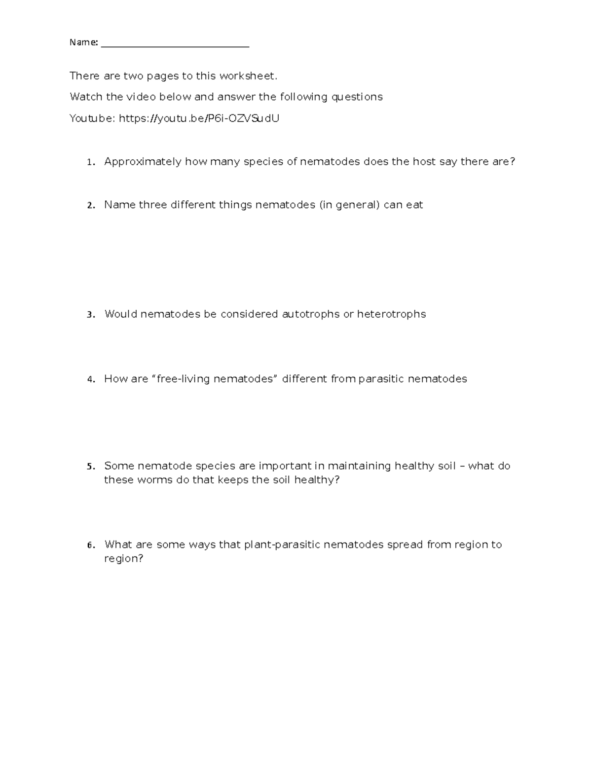 Nematode worksheet - unfinished - Name ...