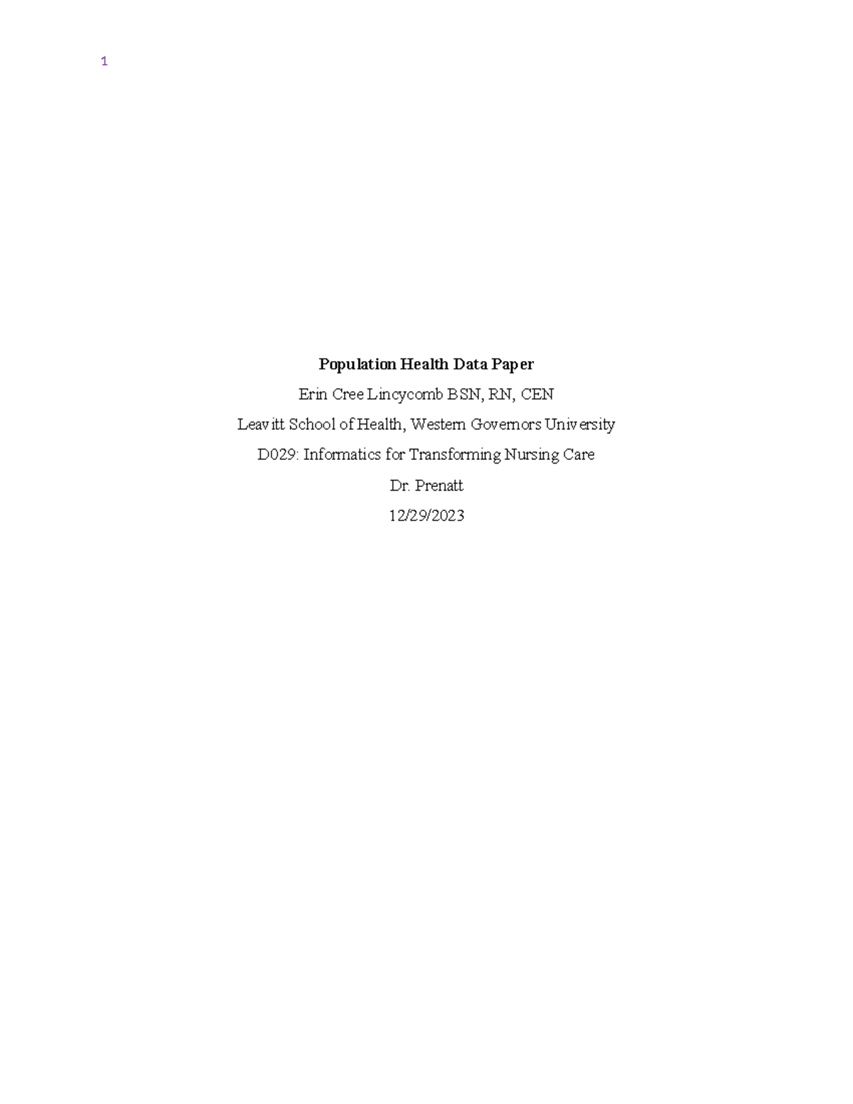 D029 Population Health Data Paper - Population Health Data Paper Erin ...