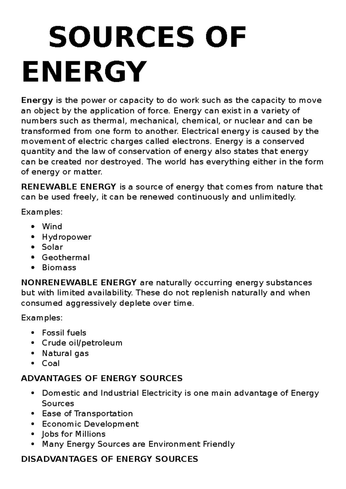 Sources-OF- Energy - SOURCES OF ENERGY Energy is the power or capacity ...