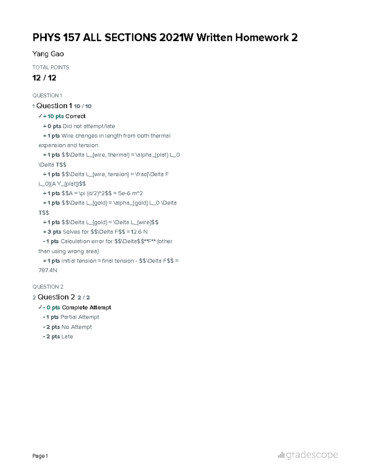 Wrriten homework 2 on gradescope. - PHYS 157 ALL SECTIONS 2021W Written ...