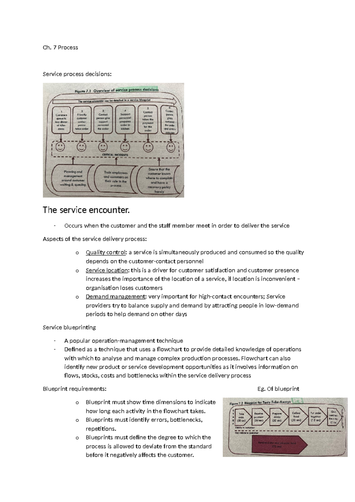 BEM CH - BEM CH 7 notes - Ch. 7 Process Service process decisions: The ...