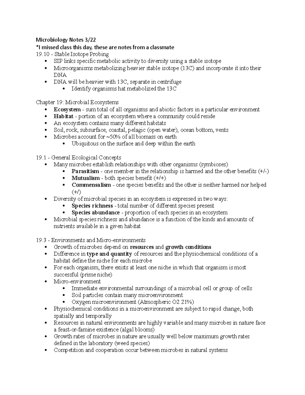 Microbiology Notes 3:22 - Microbiology Notes 3/ *I missed class this ...