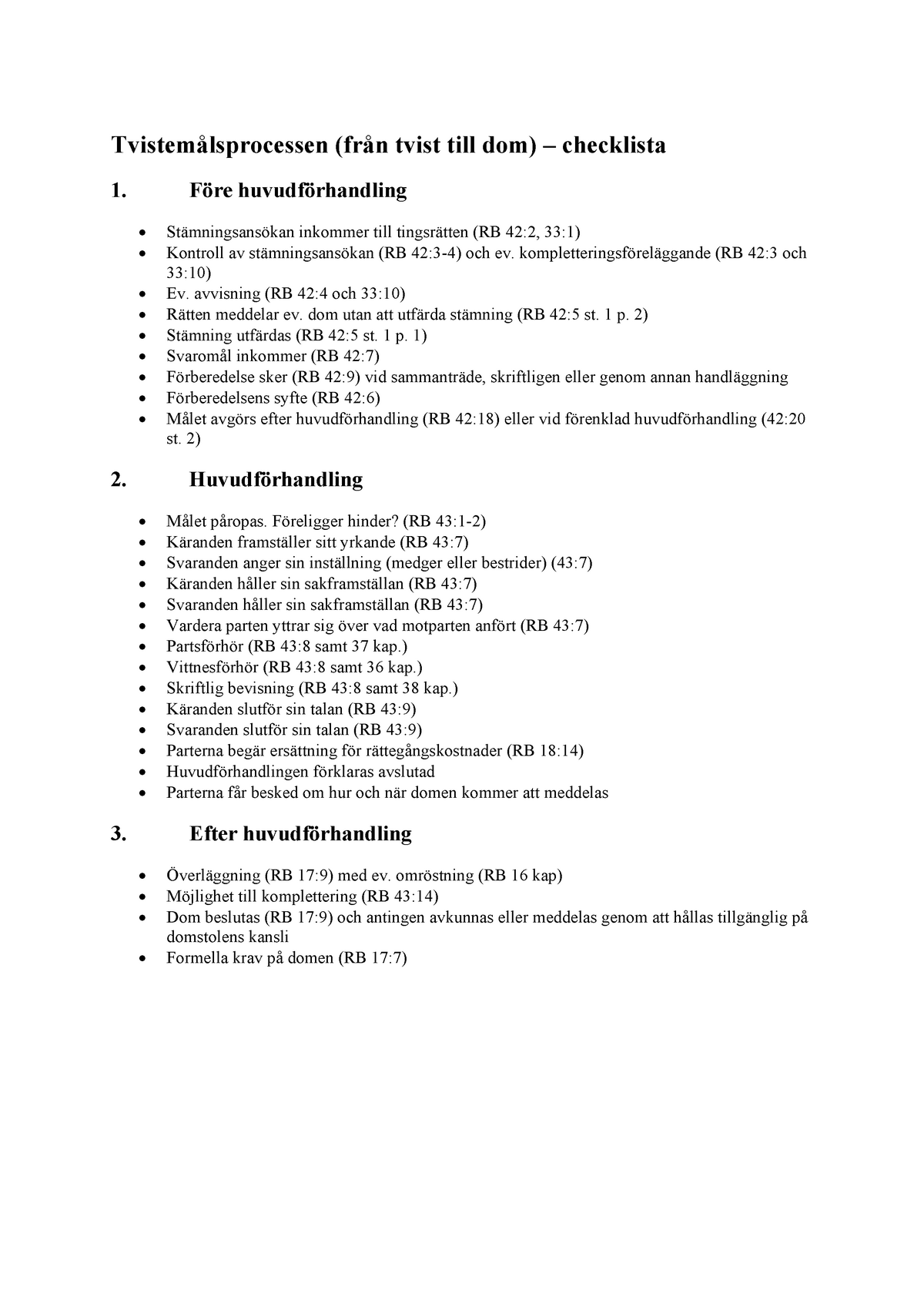 Tvistemålsprocessen – Checklista - Tvistemålsprocessen (från Tvist Till ...