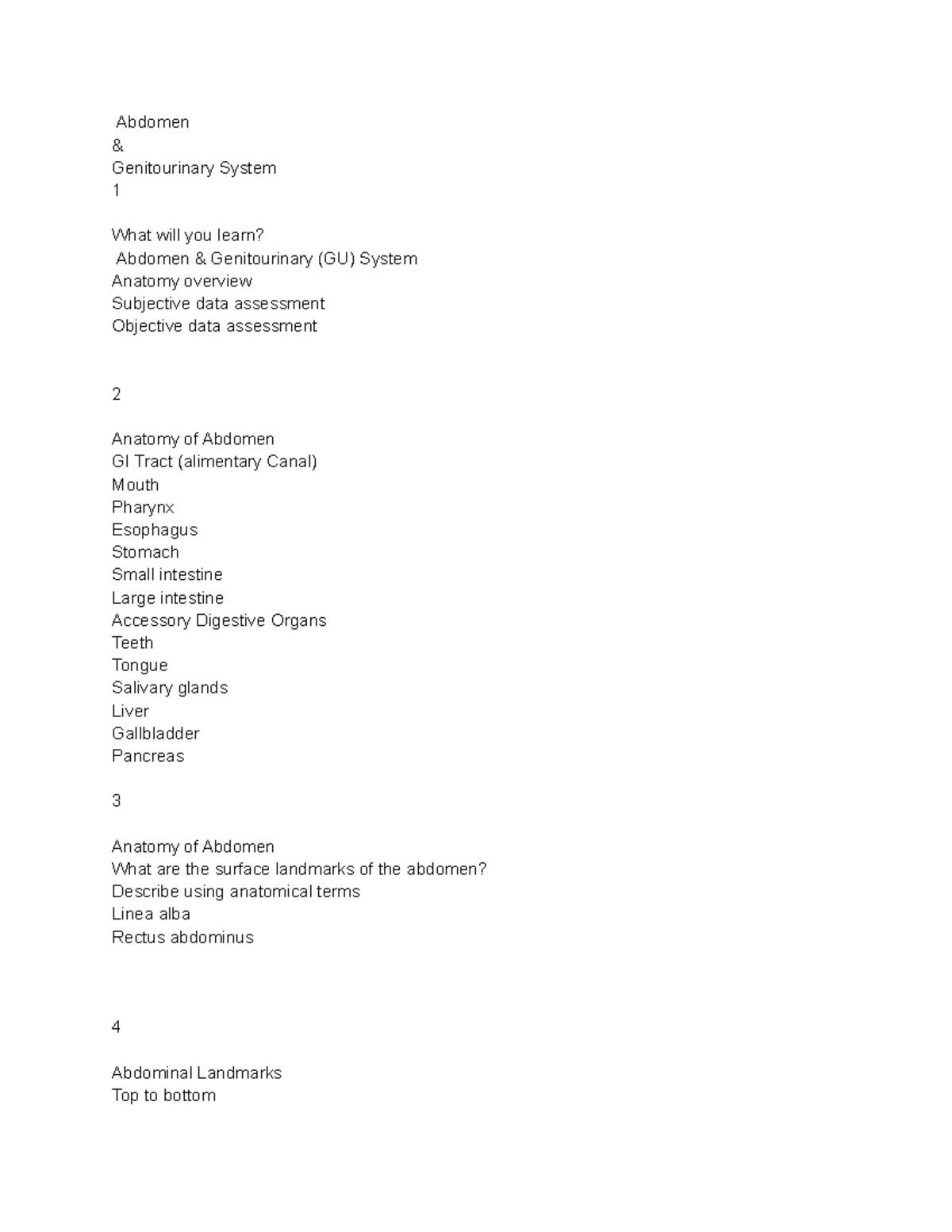 CNUR 107 9 Abdomen - CNUR 107 - Abdomen & Genitourinary System 1 What ...