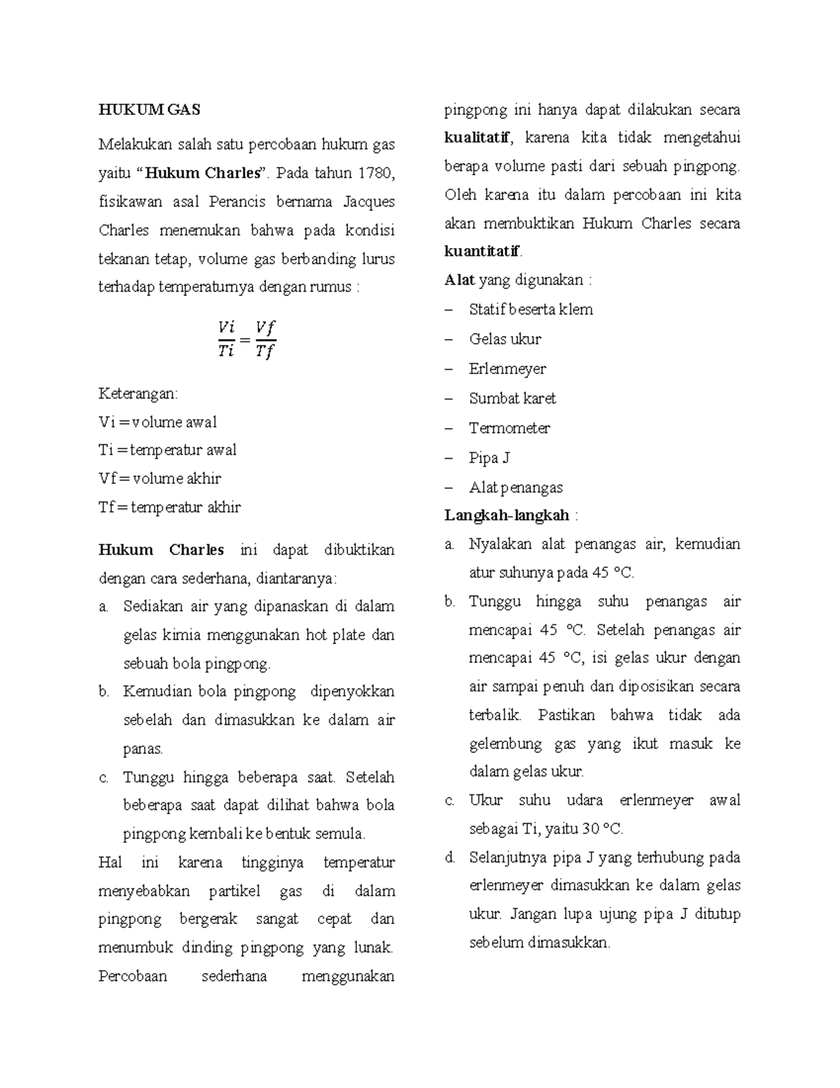 Praktikum Kimia 5 - HUKUM GAS Melakukan Salah Satu Percobaan Hukum Gas ...