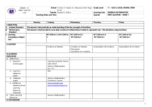 Gen Math WLP Q1 W1-2 - This is a weekly learning plan for General ...