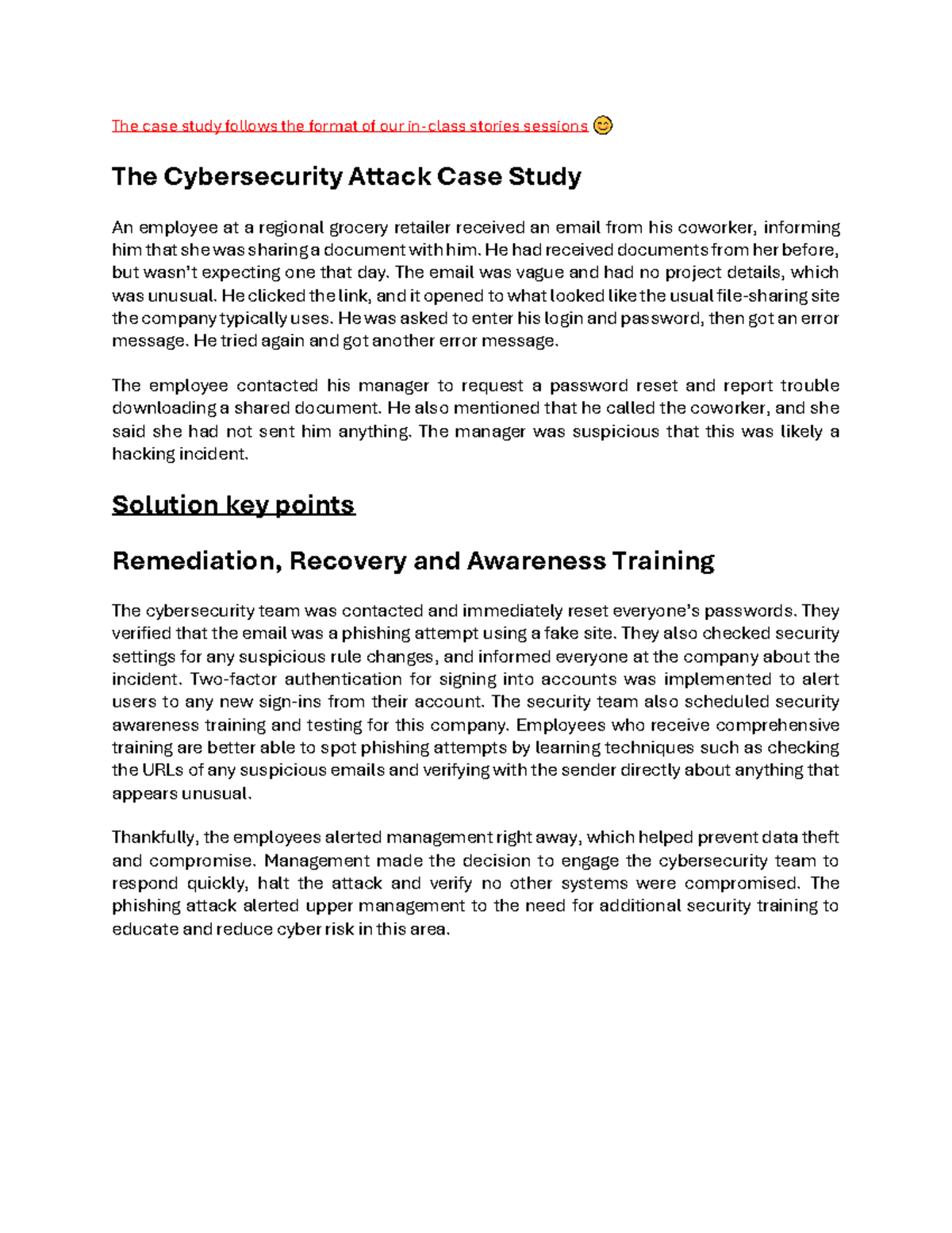 Case study example 1 - The case study follows the format of our in ...