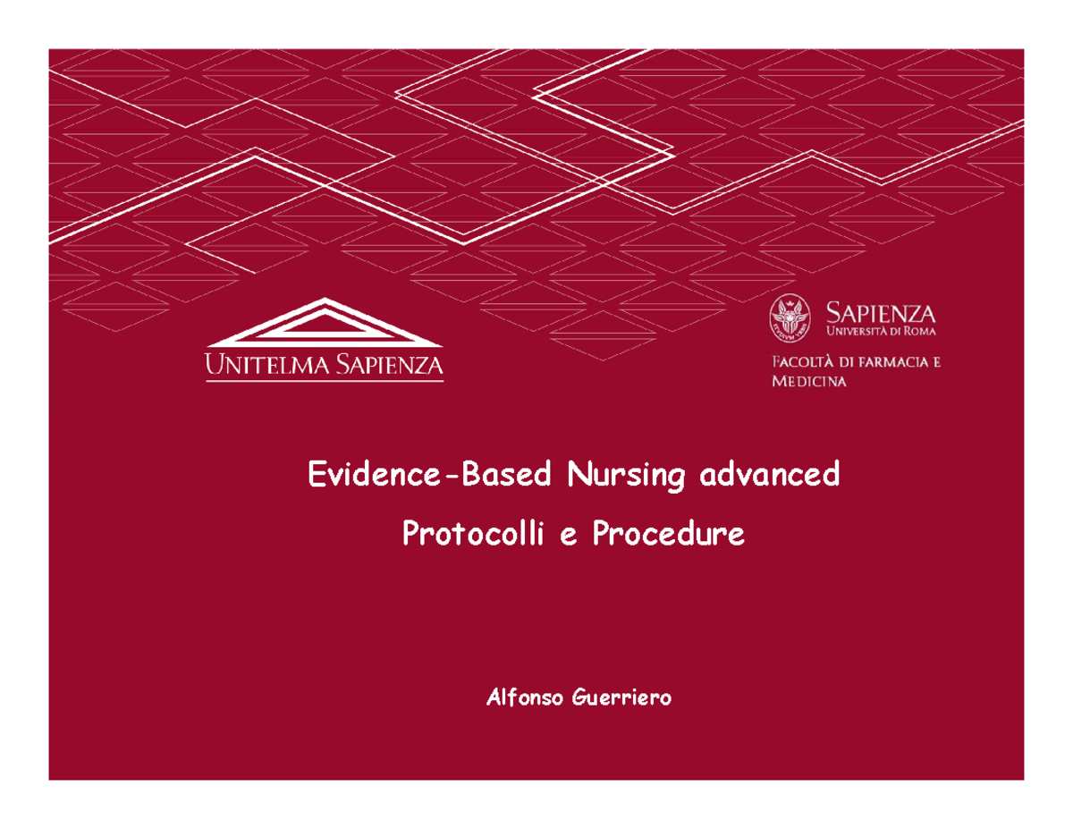 Protocolli E Procedure - Evidence-Based Nursing Advanced Protocolli E ...