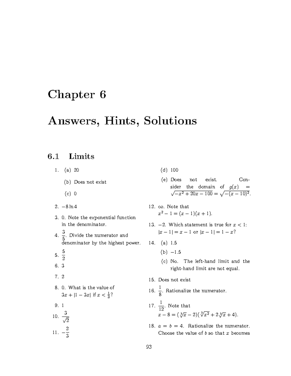 Calculus 1 answers merged - Copy - Chapter 6 Answers, Hints, Solutions ...