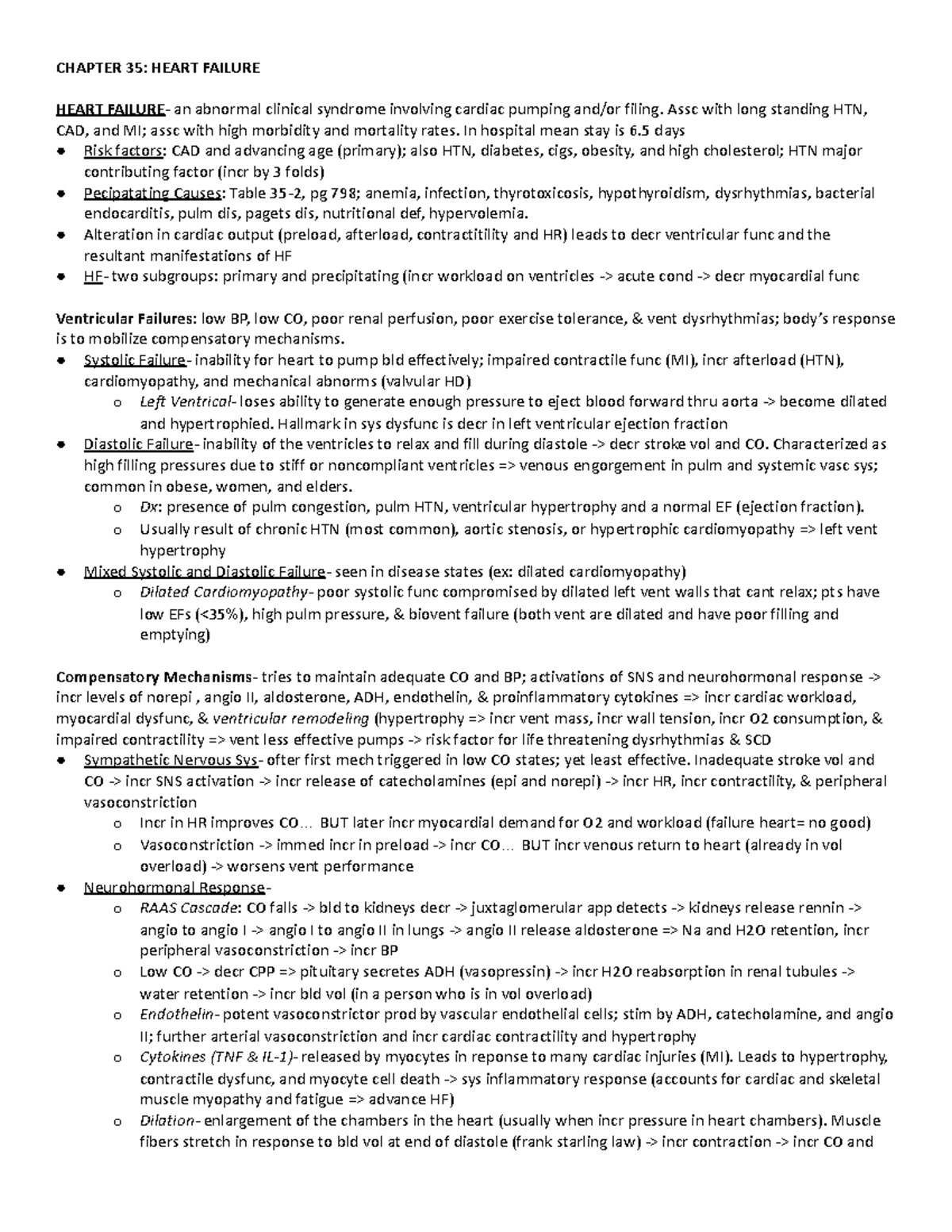 Chapter 34 HF - exam 1 - CHAPTER 35: HEART FAILURE HEART FAILURE- an ...