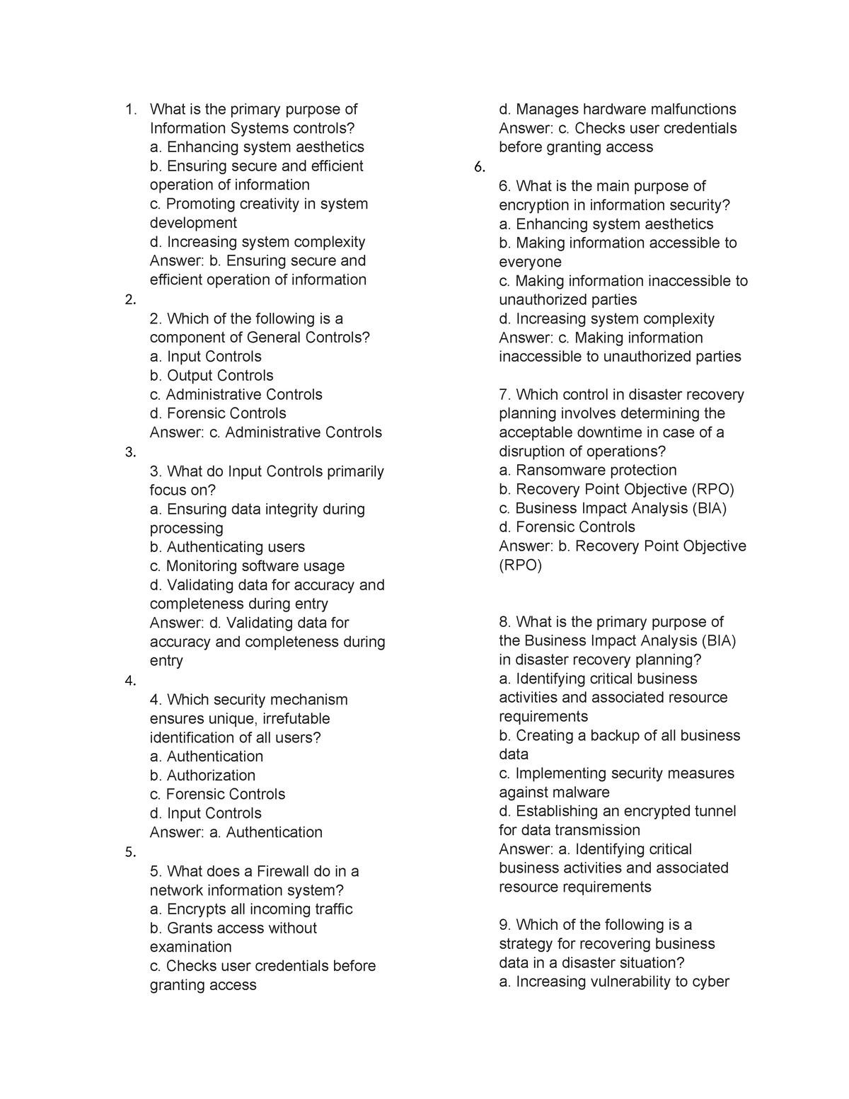 Sample answer sheet - Practice material chapter 12, information ...