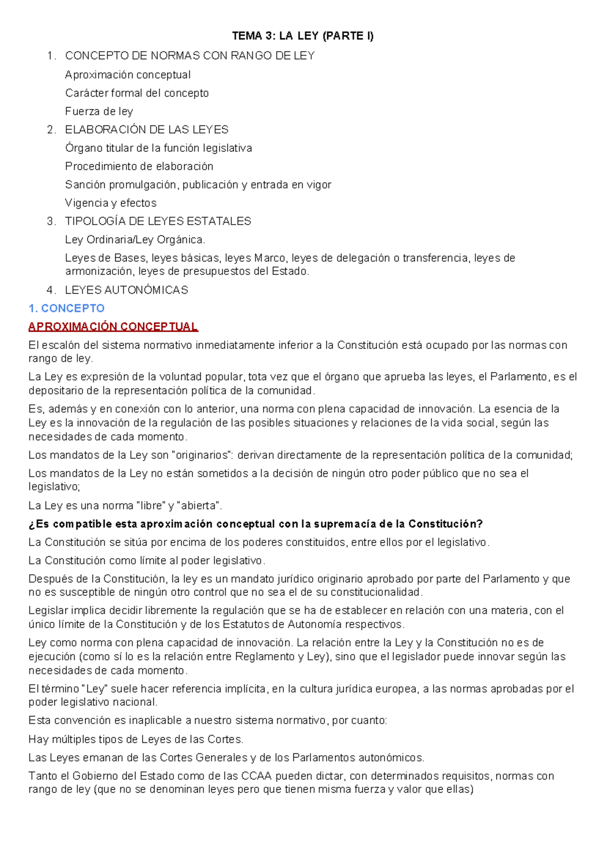 Fuentes I T3 - TEMA 3: LA LEY (PARTE I) 1. CONCEPTO DE NORMAS CON RANGO ...