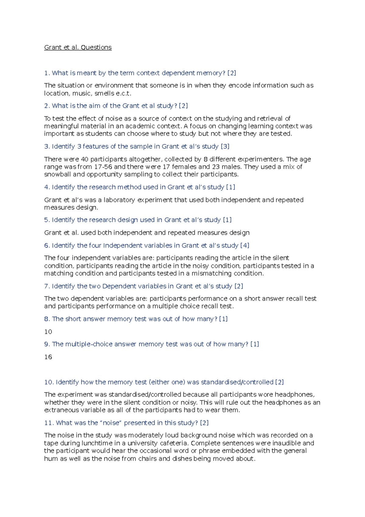 Grant et al Questions - This is psychology revision for component 1 ...