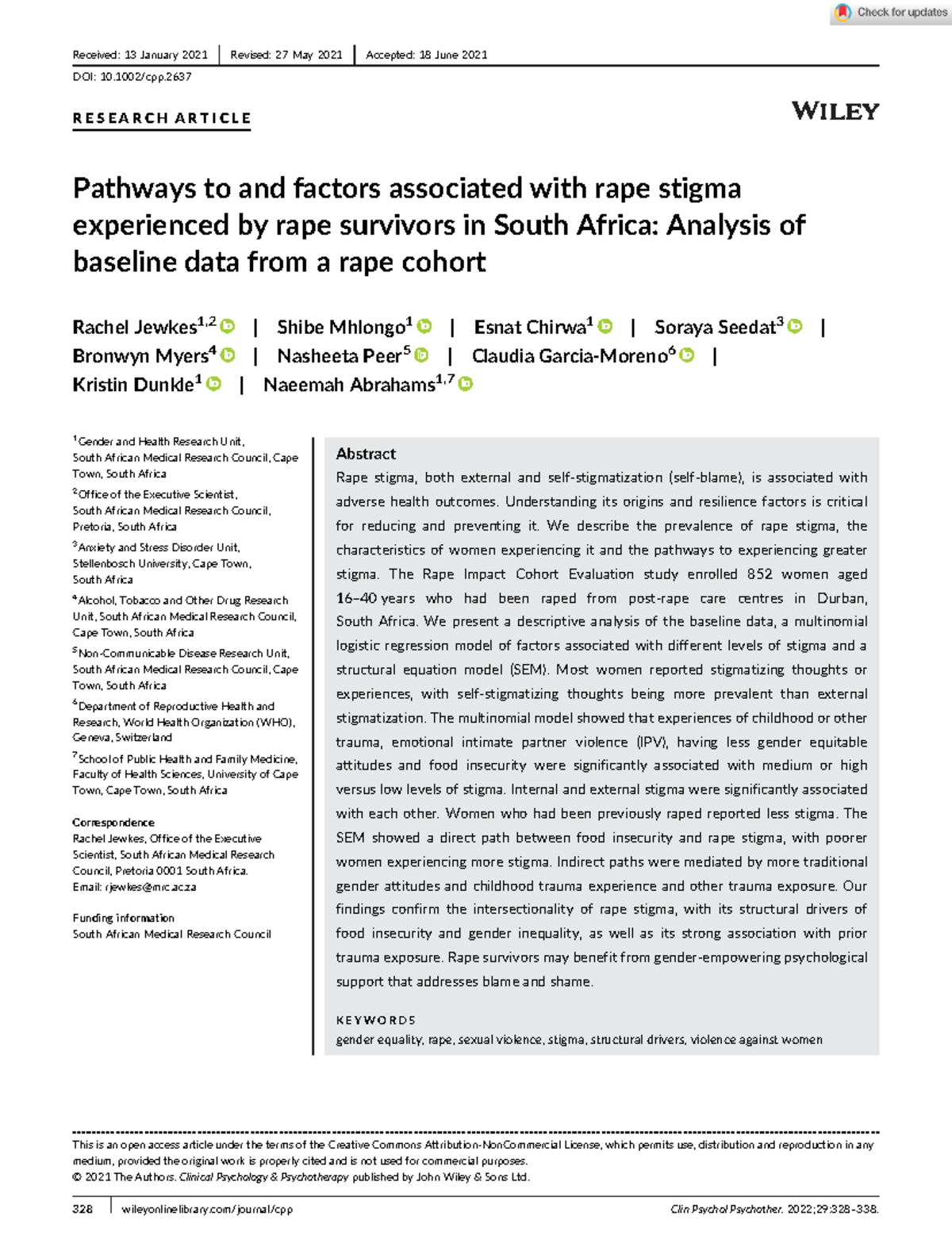 Clin Psychology and Psychoth - 2021 - Jewkes - Pathways to and factors ...