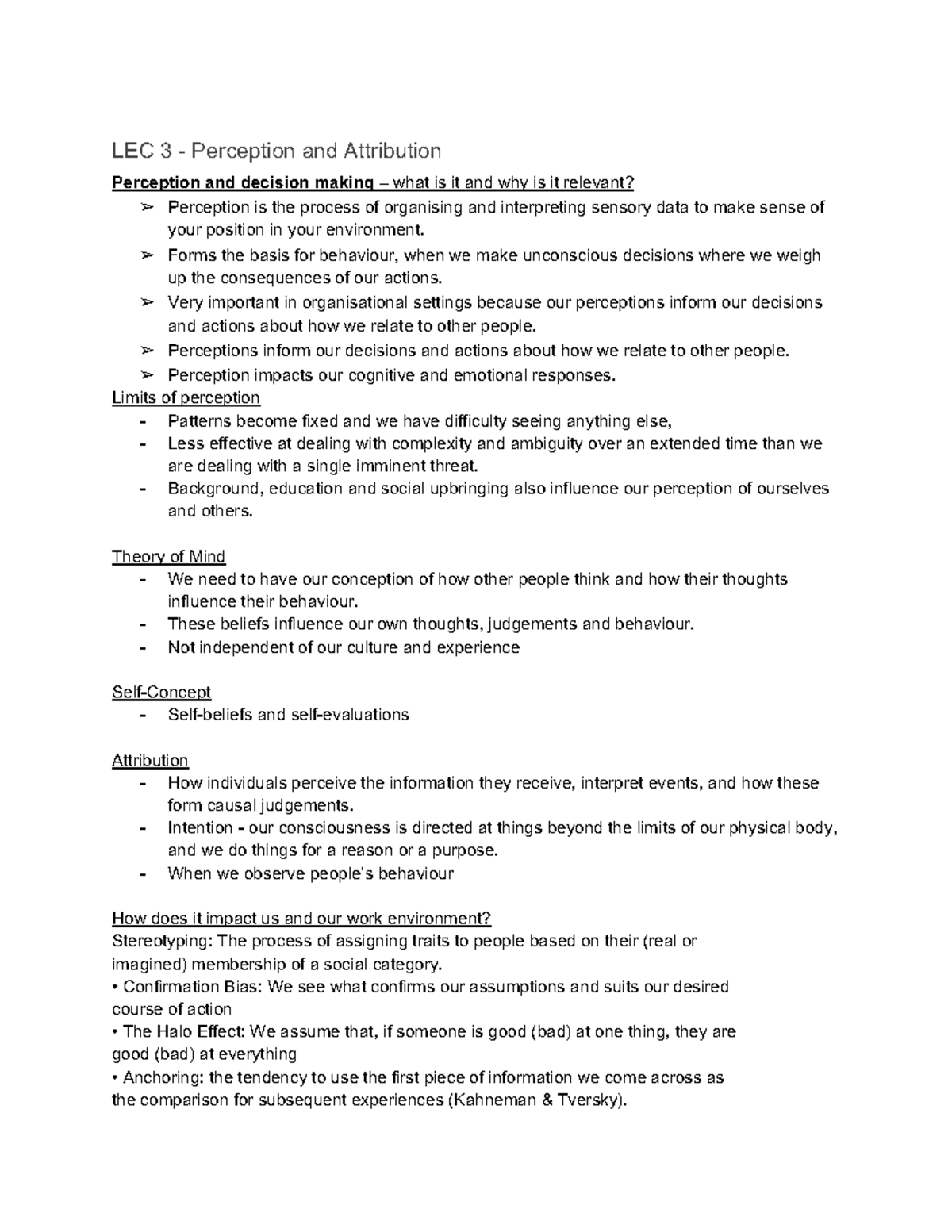 OB notes - LEC 3 - Perception and Attribution Perception and decision ...