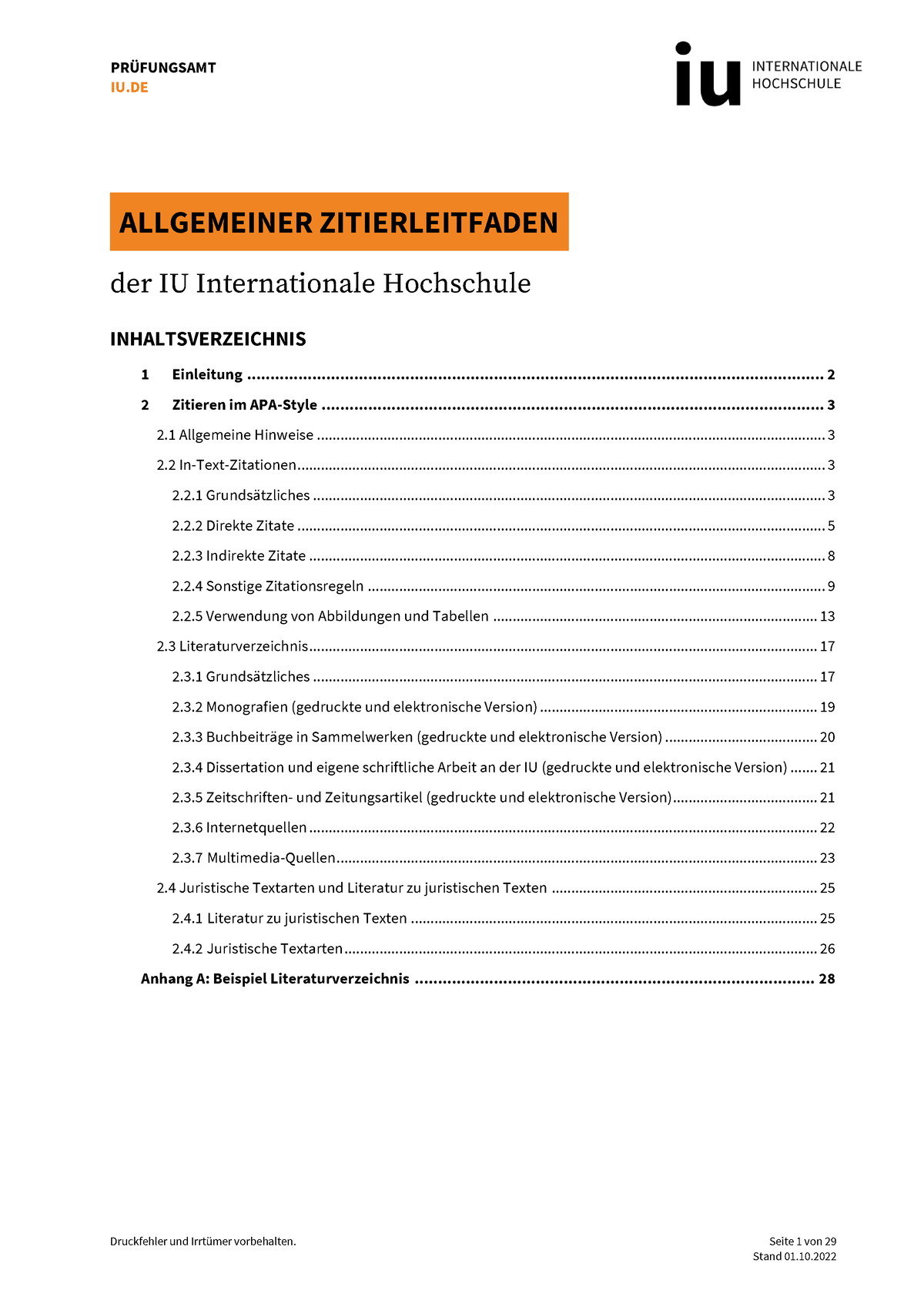 Zitierleitfaden - ####### IU ALLGEMEINER ZITIERLEITFADEN der IU