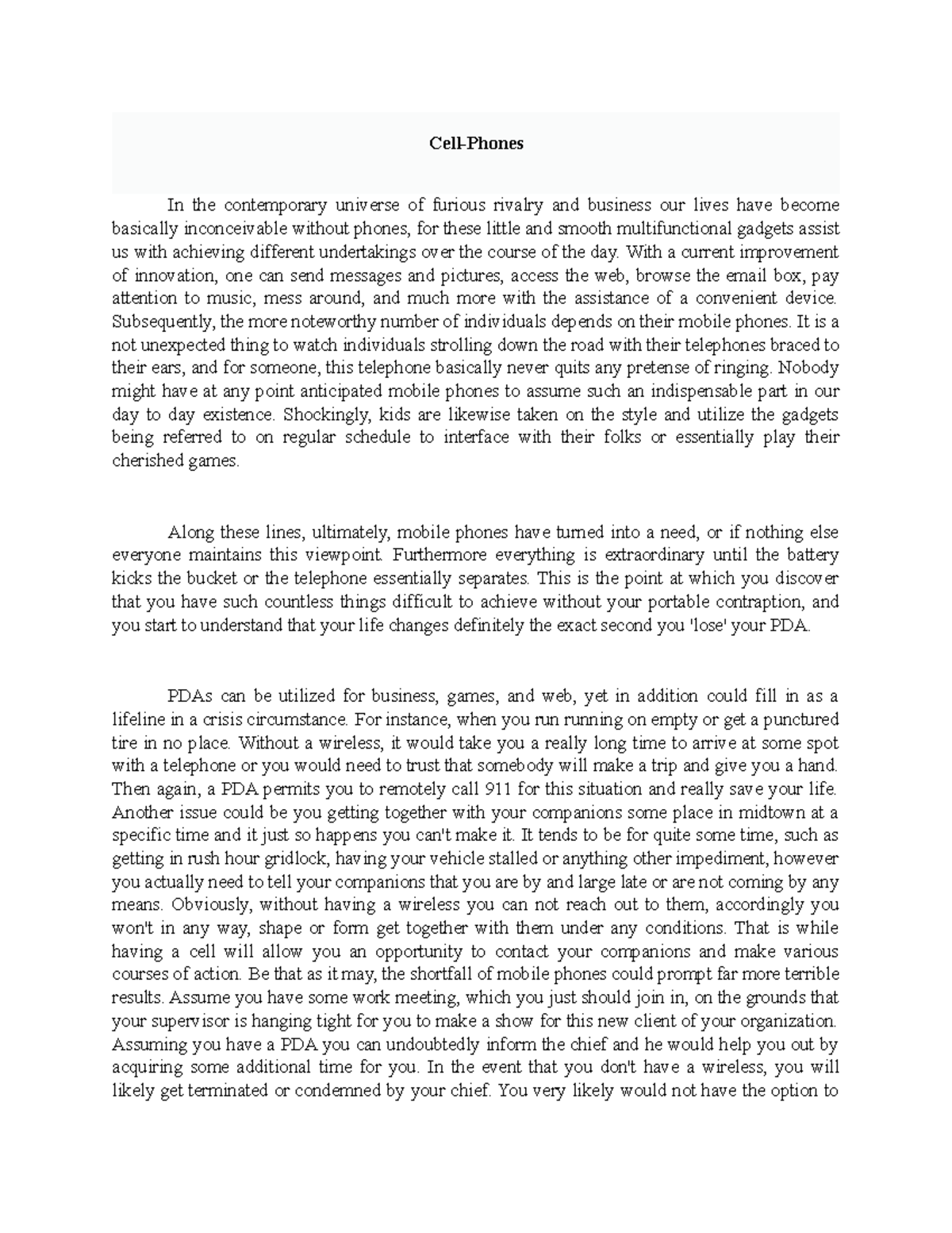 Cellphones - essay - Cell-Phones In the contemporary universe of ...