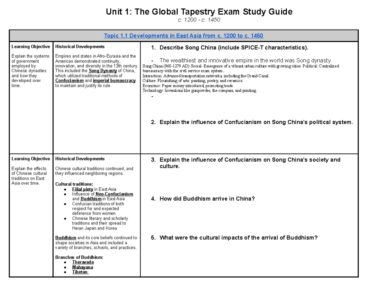 AP World History- Unit 1 Study Guide Copy - Unit 1: The Global Tapestry ...