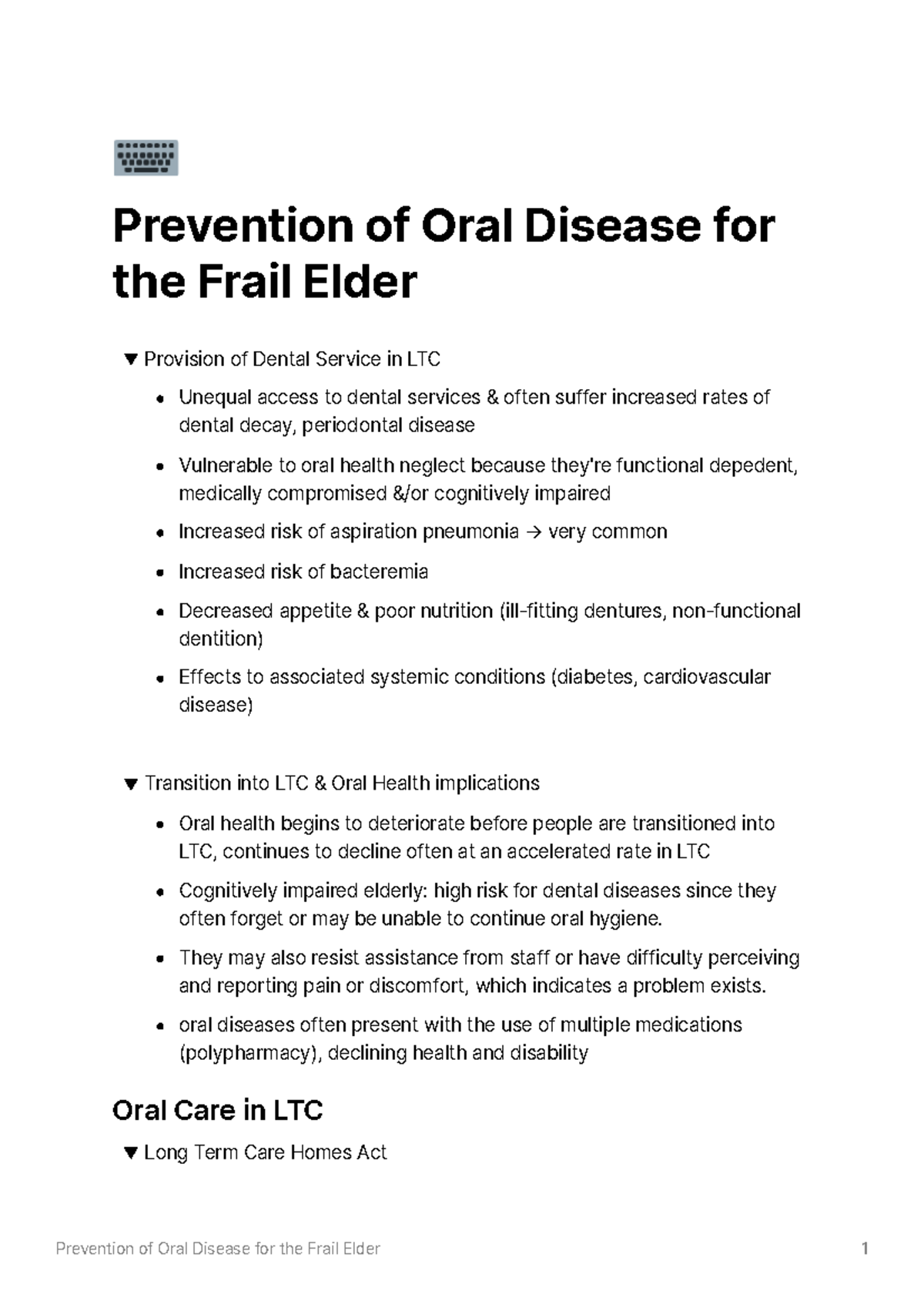 Week 10 - Prevention of Oral Disease for the Frail Elder - ⌨ Prevention ...