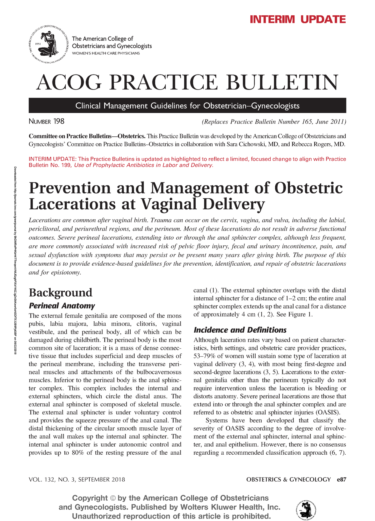 ACOG - Prevention And Management Of Obstetric Lacerations At Vaginal ...