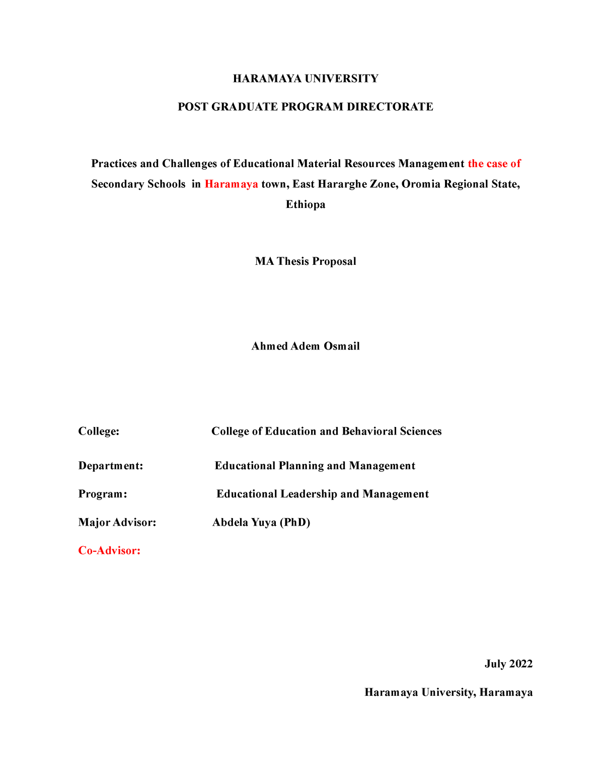 haramaya university thesis and dissertation