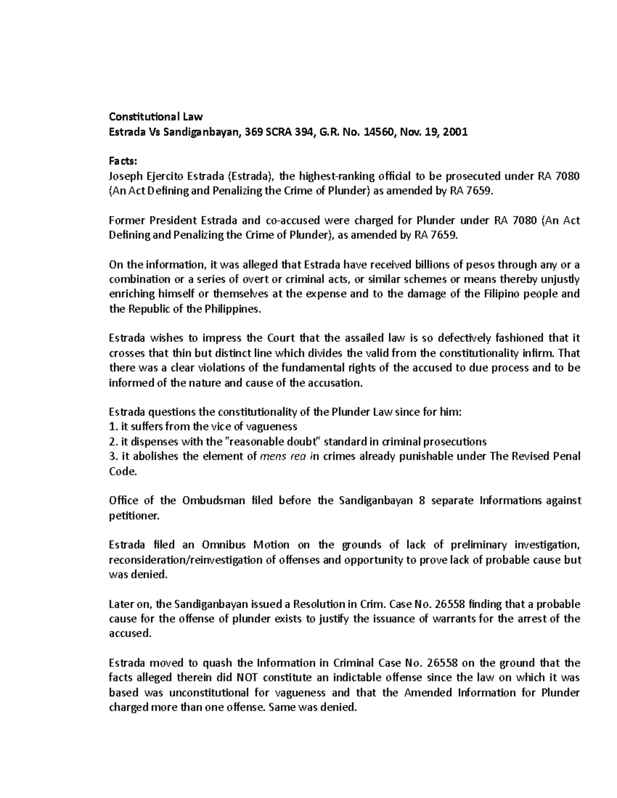 G.R. No. 14560, Nov. 19, 2001 - Constitutional Law Estrada Vs ...
